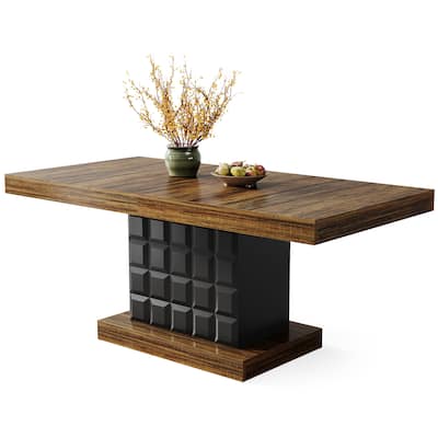 63'' Wood Rectangular Kitchen Dining Table with Pedestal for 4-6