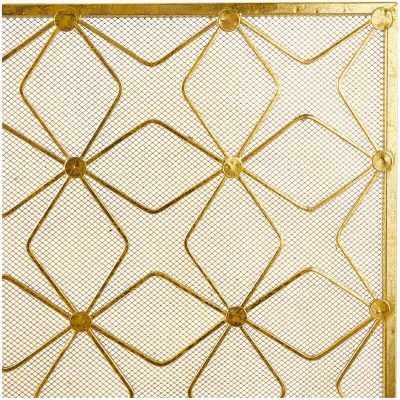 Gold Metal Star Patterned Single Panel Geometric Fireplace Screen with Mesh Netting