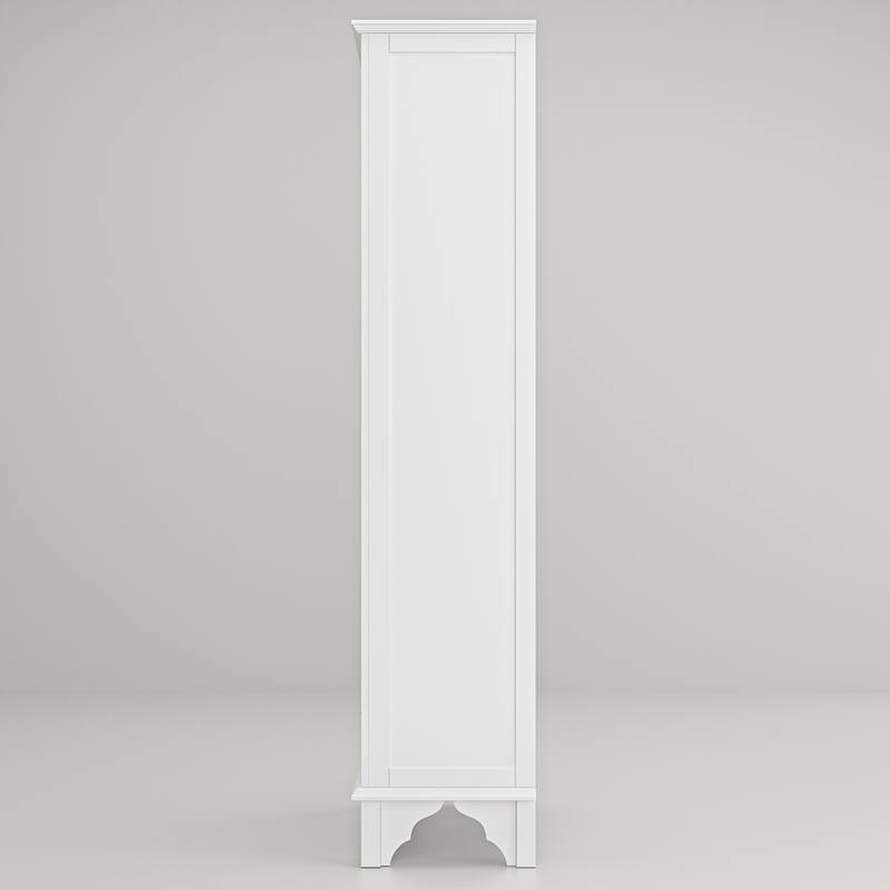 Boho Wood & MDF Display Cabinet with Tempered Glass Doors, Carved Arch Frame & Metal Handle Drawer