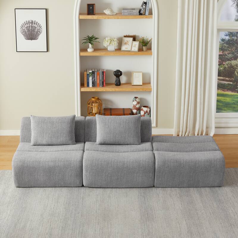 Roomfitters Modular 3 Seater Sofa, Oversized Chenille Upholstered Couch, Modern Space-Saving Sectional - Grey