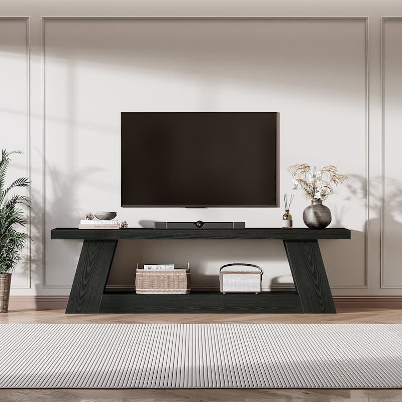 Extra Long TV Stand for TVs, Wooden Media Console with Storage Shelves, Entertainment Center for Living Room, Bedroom