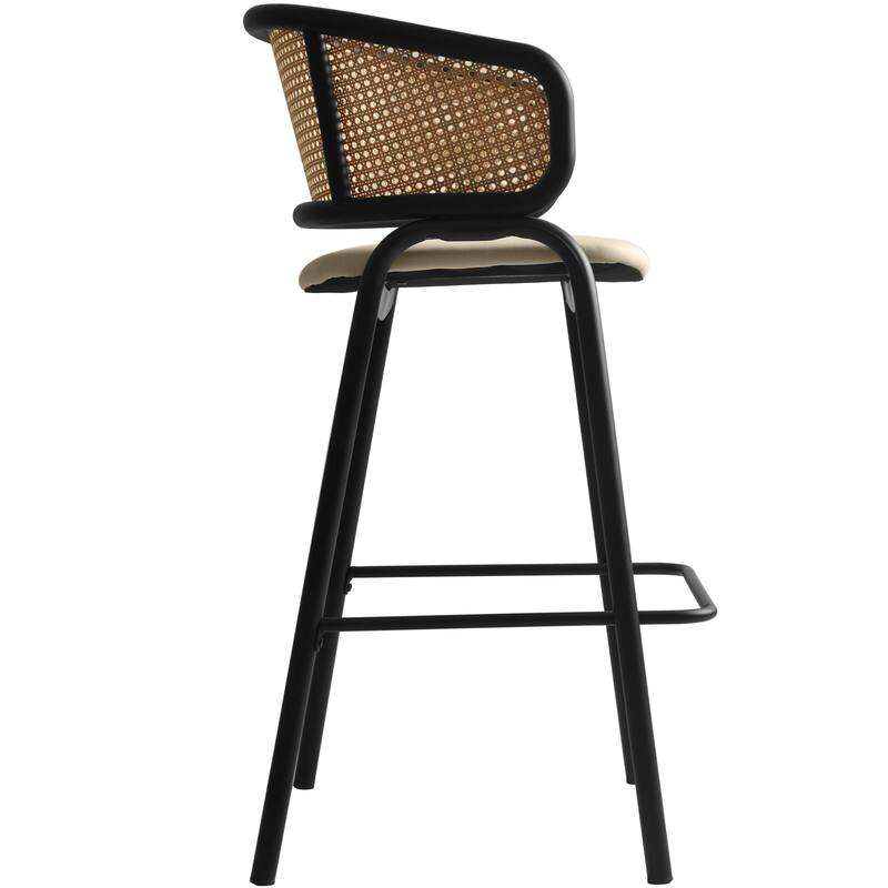 LeisureMod Ervilla Modern Wicker Leather Bar Stool with Curved Back & Stainless Steel Frame for Home & Kitchen
