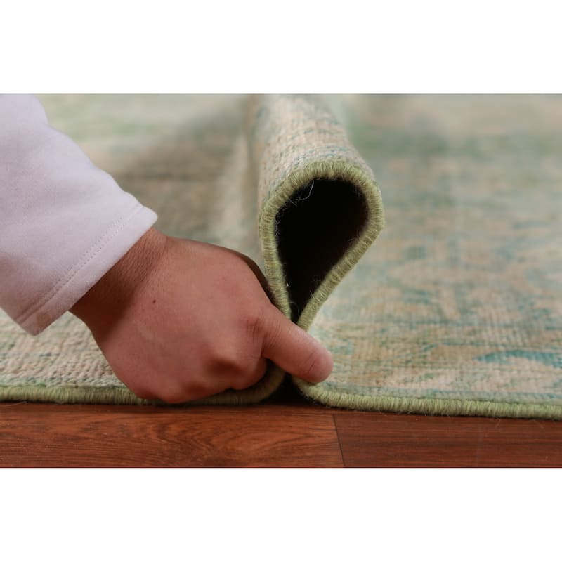 Hand Knotted Oriental 100% Wool Carpet Transitional All-Over Green Oushak Area Rug - 11' 10'' X 9' 0''