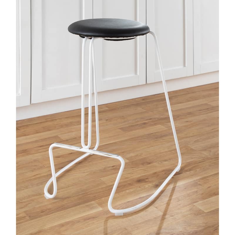Finn Counter Stool in White Steel and Charcoall Fabric - Set of 2 - 19.5"Lx18"Wx25.75"H