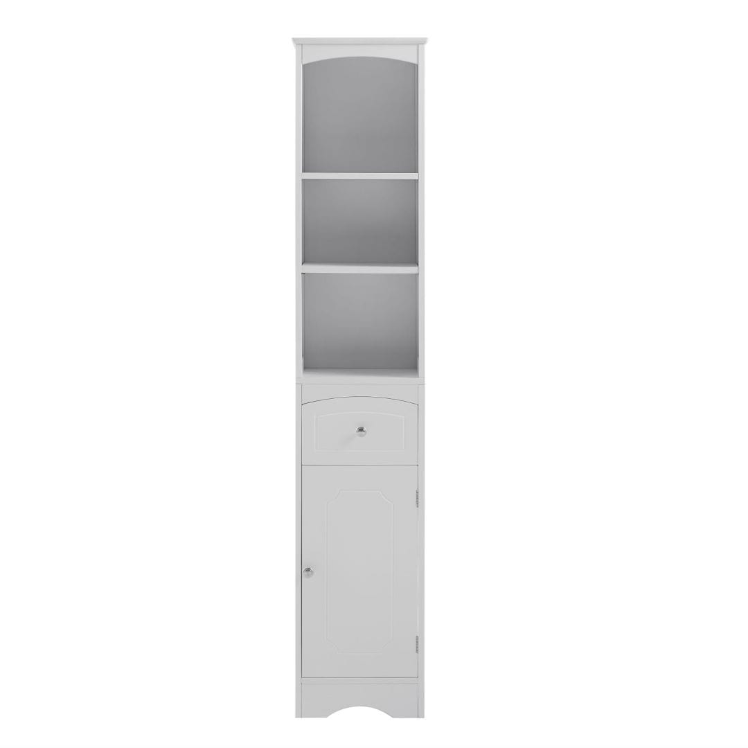 Lordear 13.4 in. W x 9.1 in. D x 66.9 in. H White Linen Cabinet Freestanding Tall Narrow Storage Cabinet with Adjustable Shelves