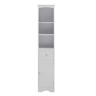 White/Grey Freestanding Linen Tower with 3-Tier Shelves - Space Saver Cabinet