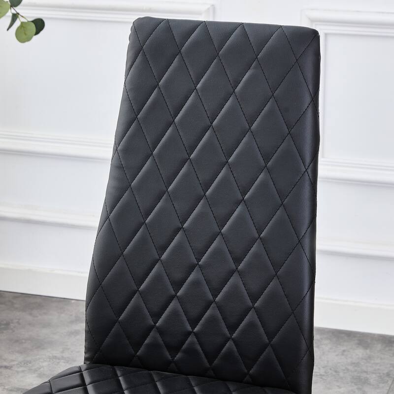 Leather Dining Table Chair Set of 6, High Back Dining Chair, Grid Armless Lounge Chair, Office Chair with C-Shaped Metal Legs