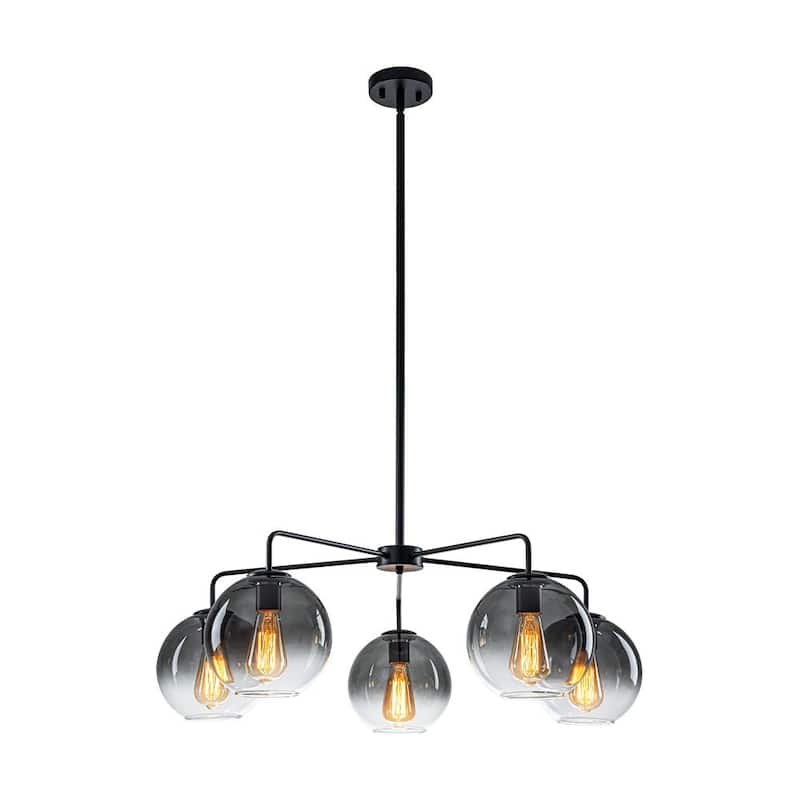 Modern 5-Light Linear Smoky Bubble Glass Chandelier - 33.5in