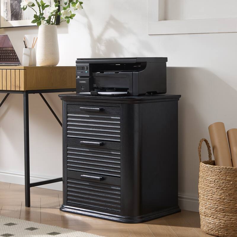 Anmytek Multi Functional Charging Station Nightstand - Wooden 3 Drawer Fluted Curved Profile End Table