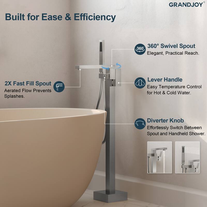 GRANDJOY 1-Handle Stylish Freestanding Tub Faucet with Hand Shower