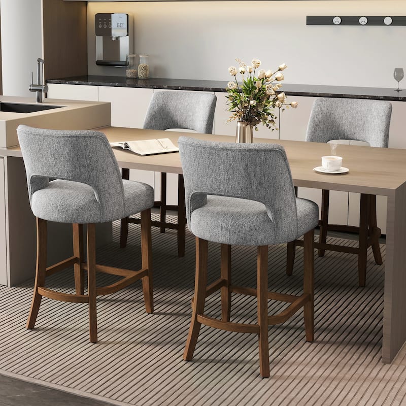 Set of 2/4/6,Upholstered Counter Height Bar Stools,Modern Counter Stools with Wood Legs for Kitchen Island Dining Room Bar