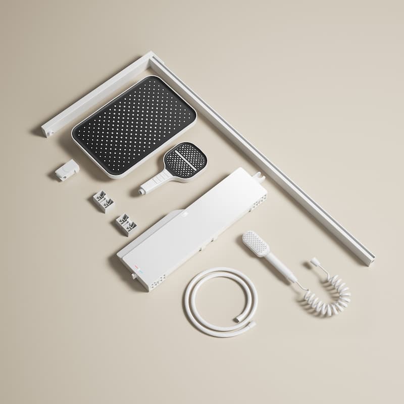 Exposed Wall Mounted Square Slide Bar Showerhead & 3-mode Handheld Shower