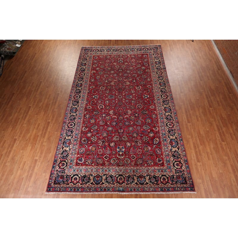 Floral Mashad Large Antique Persian Area Rug Handmade Wool Carpet - 9'6" x 16'4"