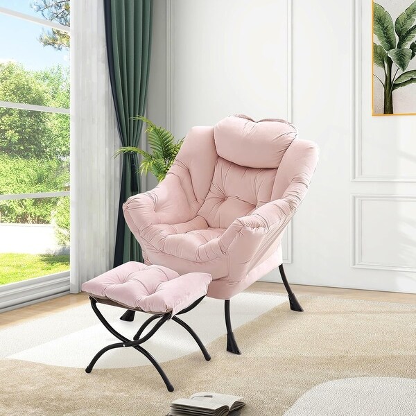 Lazy Chair with Ottoman,Reading Armchair with Side Pocket for