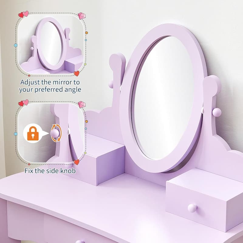Girls Makeup Vanity Table Set with Stool, Dressup Playset