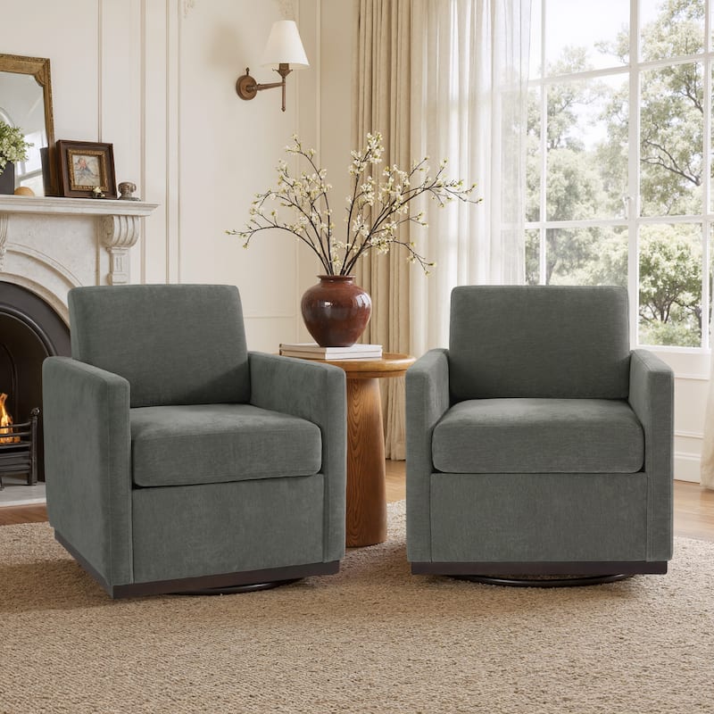 Set of 2 Modern Swivel Accent Armchairs Upholstered Arm Chairs - Chenille - Dark Grey