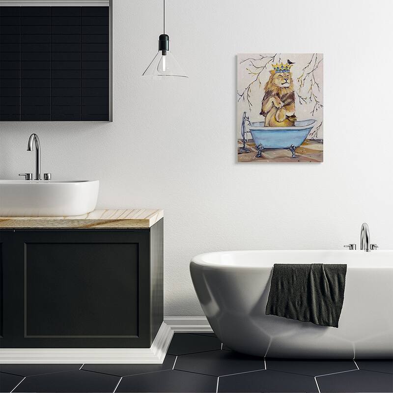 Stupell Regal Jungle Lion in Blue Claw Bath Canvas Wall Art Design By Karen Weber Fine Art