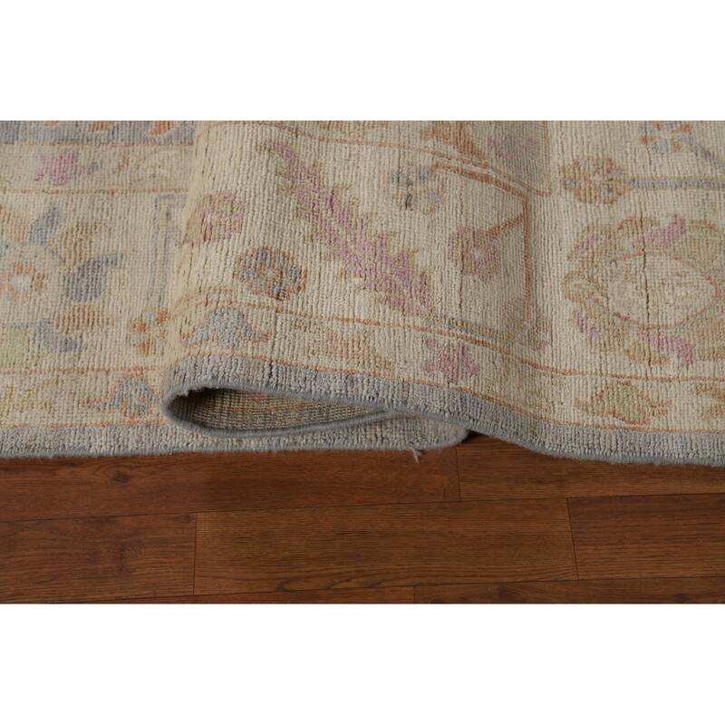 Vegetable Dye Oushak Turkish Area Rug Handmade Blue Floral Wool Carpet - 7'11" x 10'0"