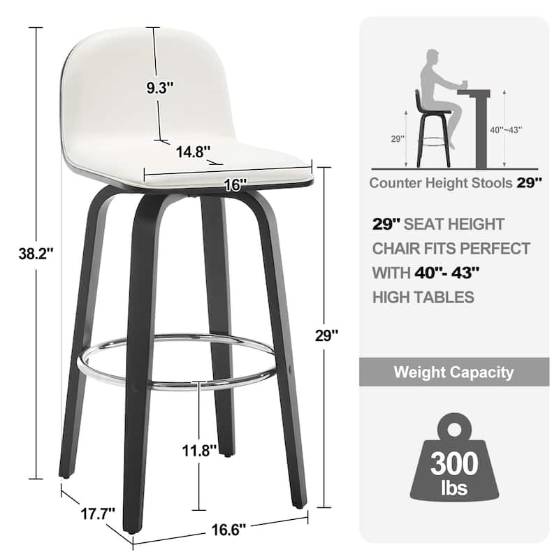 Faux Leather Upholstered Swivel Counter/ Bar Stools with Wood Frame