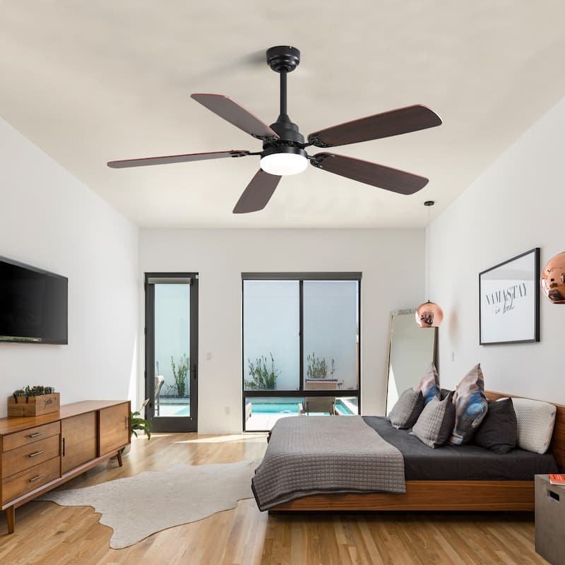 52" Ceiling Fan With Led Light, 6 Speed Wind 5 Blades Remote Control - Black