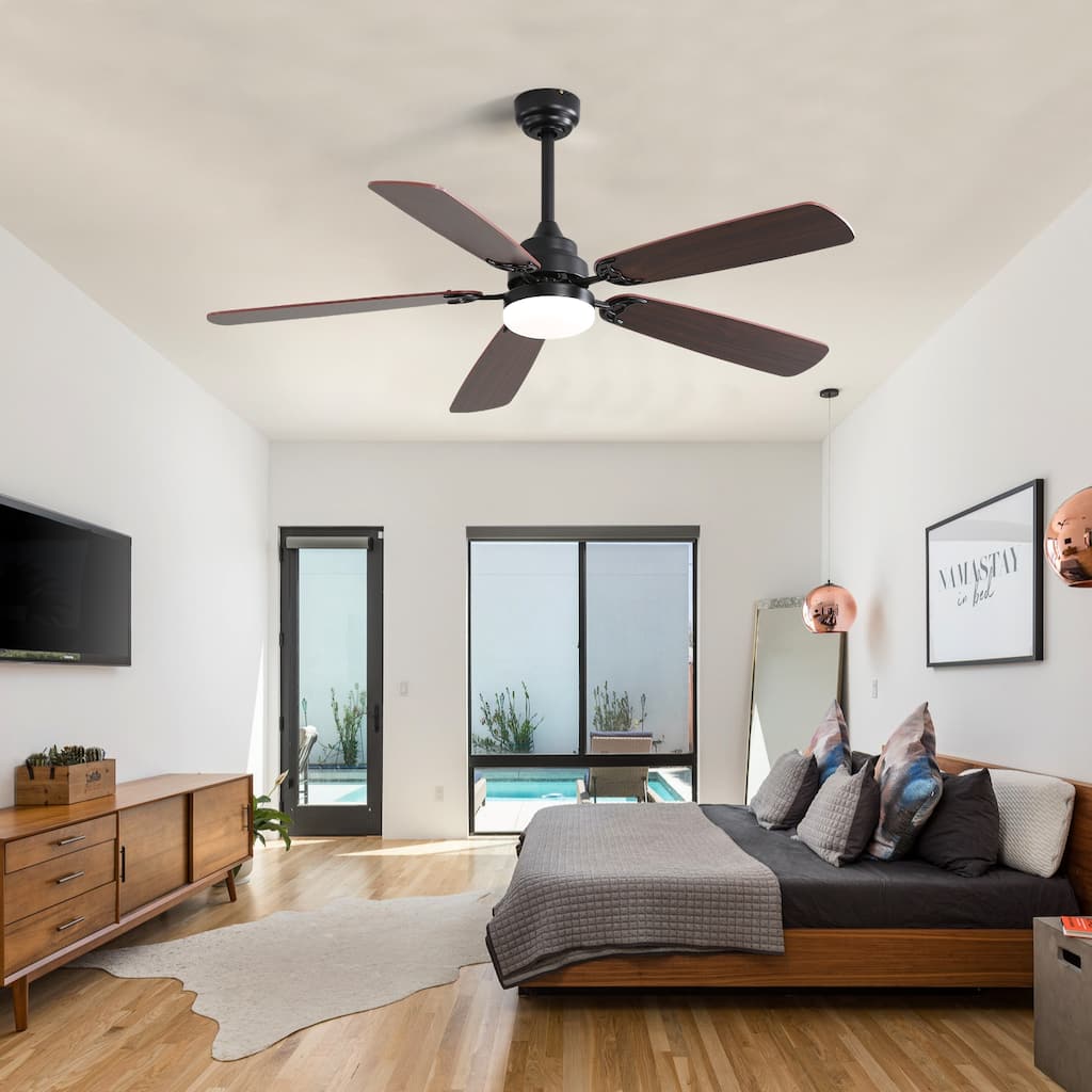 52" Ceiling Fan With Led Light, 6 Speed Wind 5 Blades Remote Control - Black