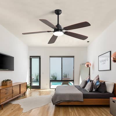 52" Classics Ceiling Fan with LED Light and Remote Control, 3 Mount Options, 2 Color Blade Ceiling Fan with Reversible DC Motor