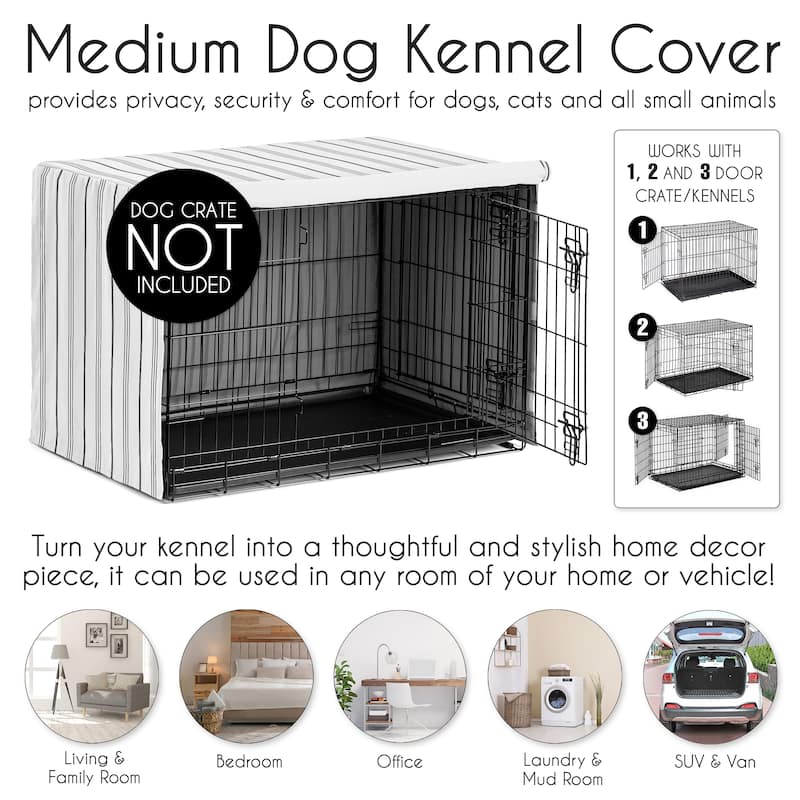 Sweet Jojo Designs White and Grey Stripe Dog Crate Kennel Cover 36in. Neutral Contemporary Modern Pinstriped Minimalist Gray