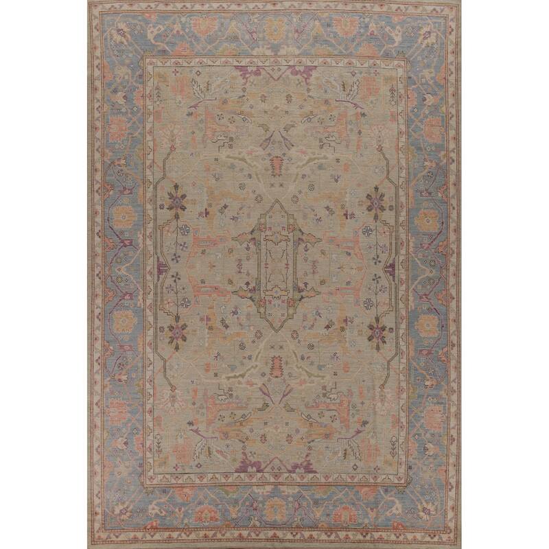 Hand Knotted Oriental 100% Wool Carpet Transitional All-Over Beige & Ivories Oushak Area Rug - 11' 9'' X 9' 1''