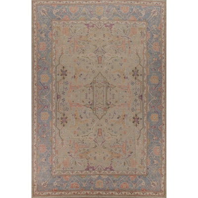 Hand Knotted Oriental 100% Wool Carpet Transitional All-Over Beige & Ivories Oushak Area Rug - 11' 9'' X 9' 1''