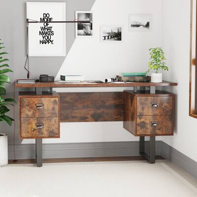 Vintage Home Office Computer Desk with 4 Drawers, 59.02" x 23.62" x 29.53"