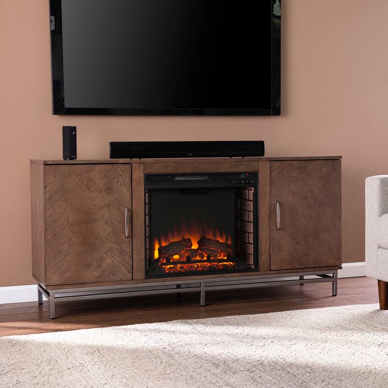 SEI Furniture Simondale Electric Fireplace w/ Media Storage - Brick Accent Firebox