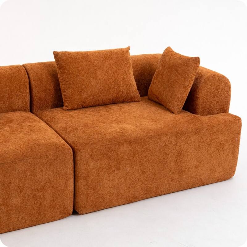 96" Boucle Fabric Sectional Sofa with Four Pillows, No Assembly Required