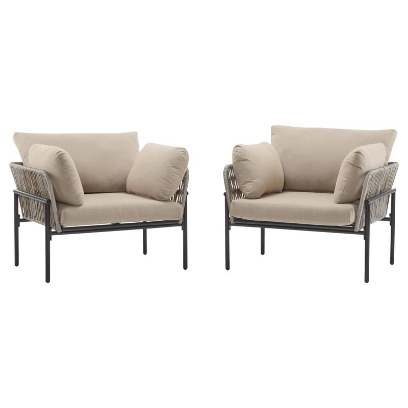 Christopher Knight Home - PureNest 36" Beige and Light Wood-Tone Rope Iron Lounge Chair with Cushions