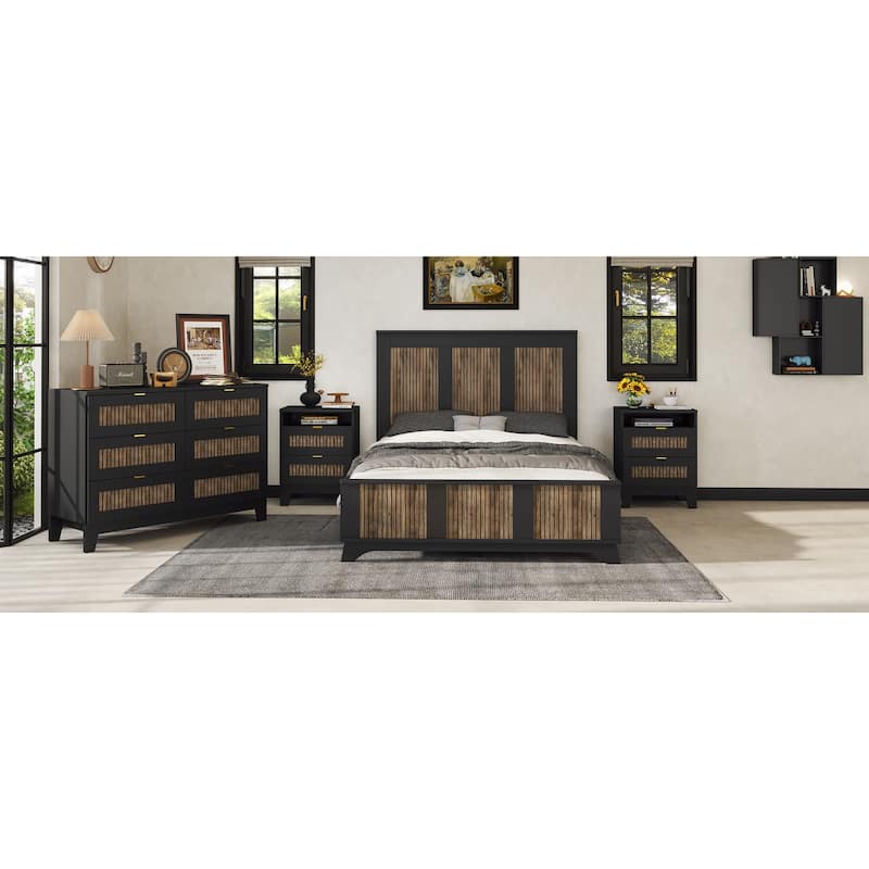 Farmhouse Wooden Platform Bed with Strip Decoration