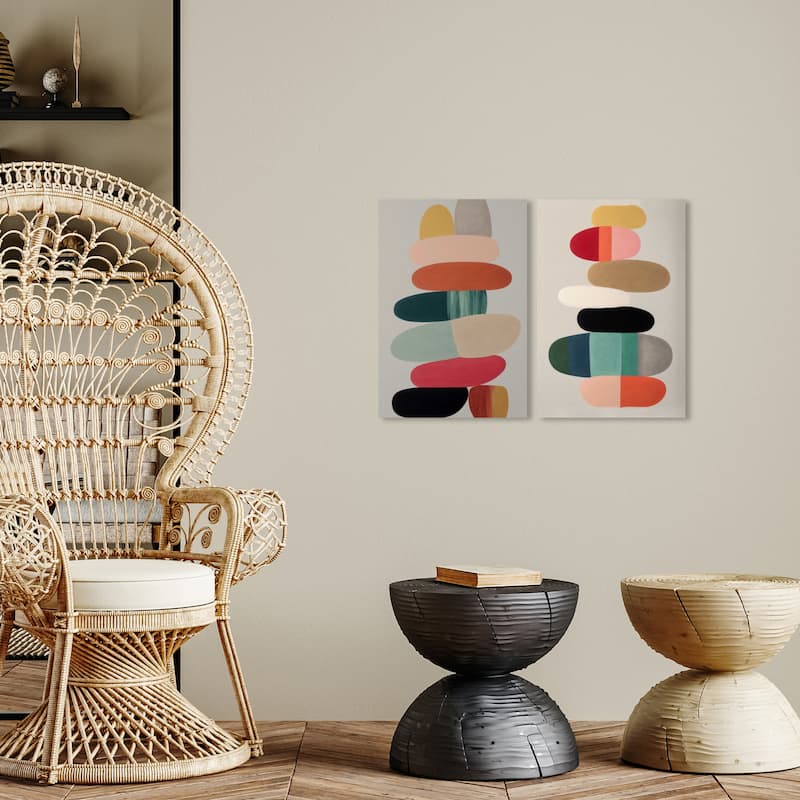 Wynwood Studio Canvas Abstract Pebbles SET Gray and Teal Modern & Contemporary Wall Art Canvas Print