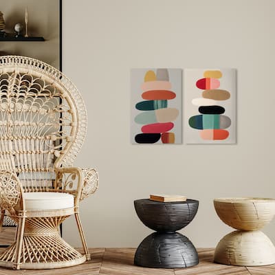 Wynwood Studio Canvas Abstract Pebbles SET Gray and Teal Modern & Contemporary Wall Art Canvas Print