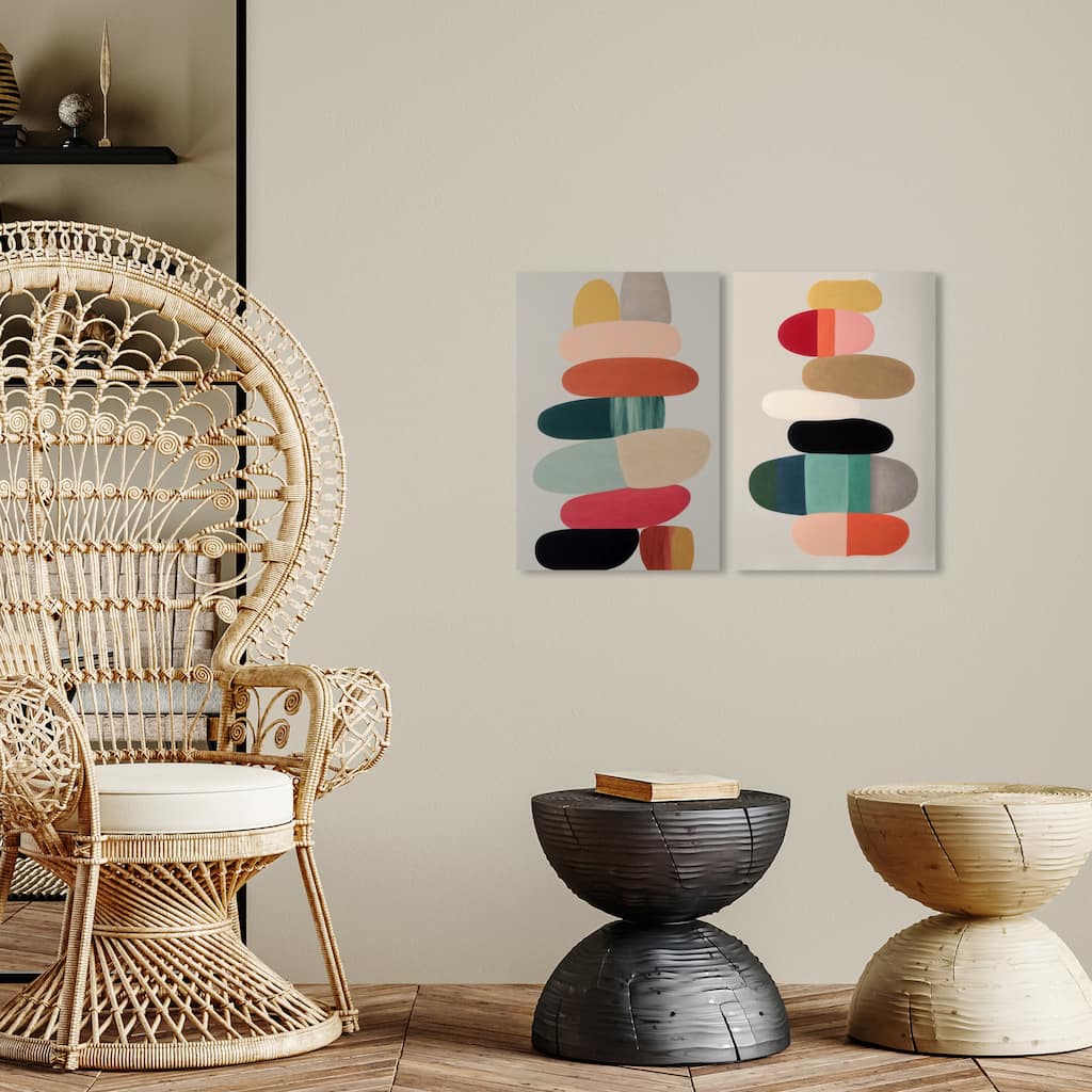 Wynwood Studio Canvas Abstract Pebbles SET Gray and Teal Modern & Contemporary Wall Art Canvas Print