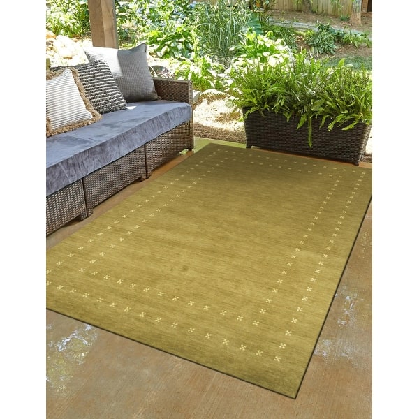 slide 2 of 9, Handmade Wool Green Transitional Solid Rug 5' x 8' - Green