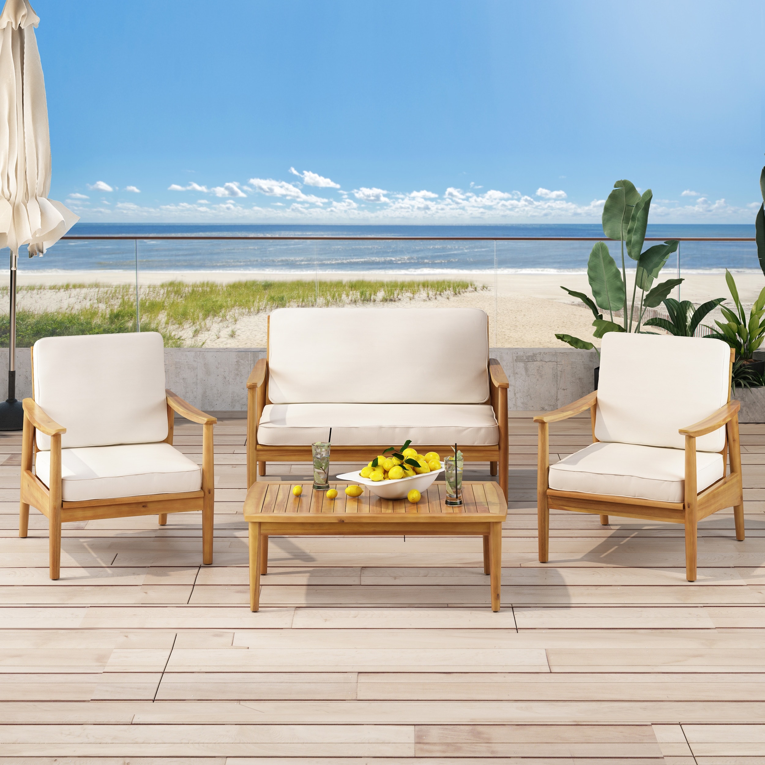 Christopher Knight Home - Willowbrook Outdoor Acacia Wood 4-Seater Chat Set