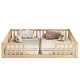 preview thumbnail 7 of 9, Natural Double Twin Size Pine Wood Floor Bed with Guardrails