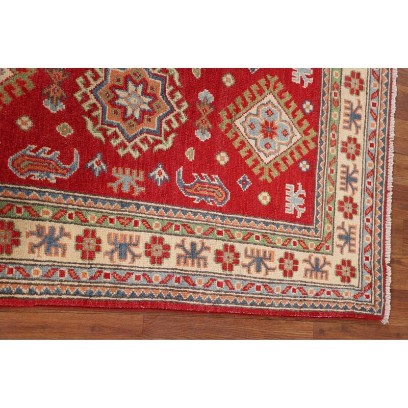Red Kazak Foyer Rug Hand-Knotted Oriental Wool Carpet - 2'8" x 4'1"