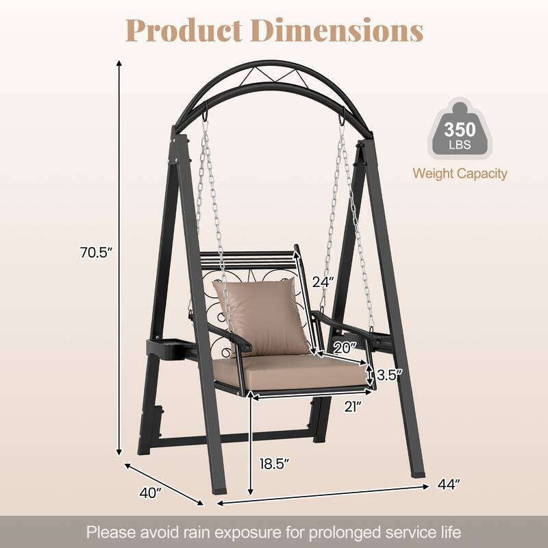 Gymax Outdoor Porch Swing w/Stand Removable Cushions Side Tables for