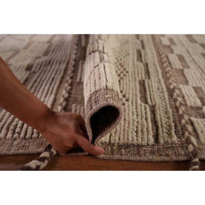 Moroccan Oriental Large Area Rug Hand-Knotted Abstract Wool Carpet - 10'1"x 13'9"