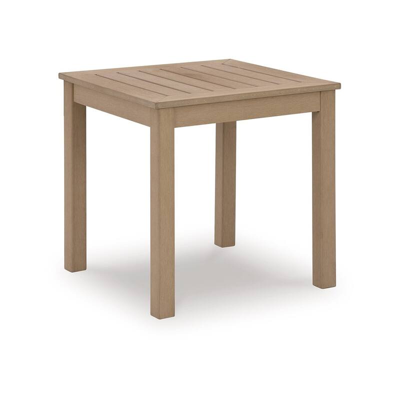 23.5 in. Natural Brown Square Plastic End Table with Slatted Design