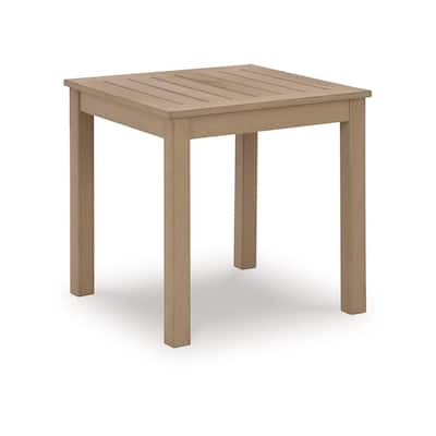 23.5 in. Natural Brown Square Plastic End Table with Slatted Design