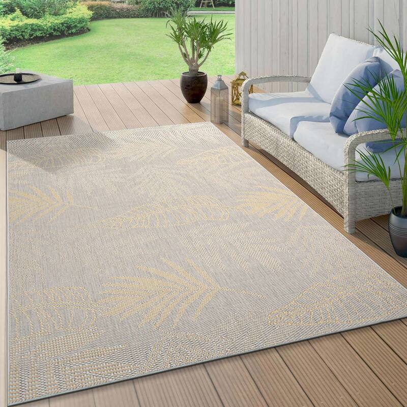 Contemporary Floral Leaves Indoor/Outdoor Flatweave Waterproof Backyard Patio Area Rug