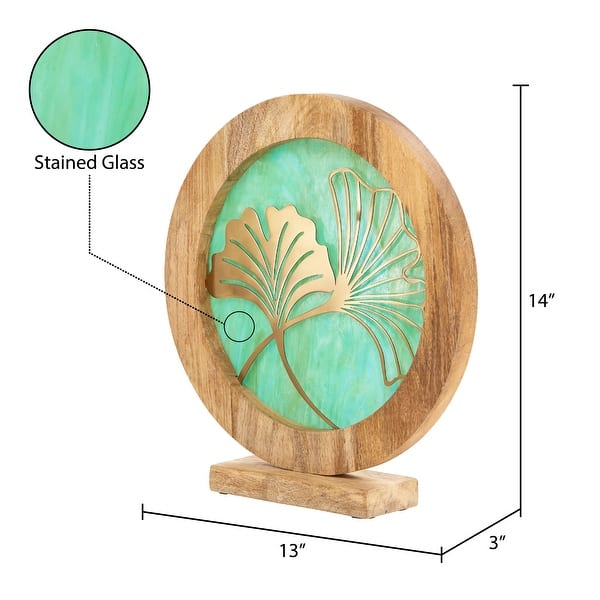 River of Goods Round Decorative Stained Glass Mango Wood Stand - 13" x 3" x 14"
