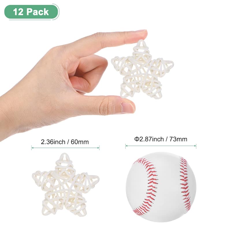 12-Pack Pentagram Wicker Rattan Balls 2.6 Inch for DIY - White