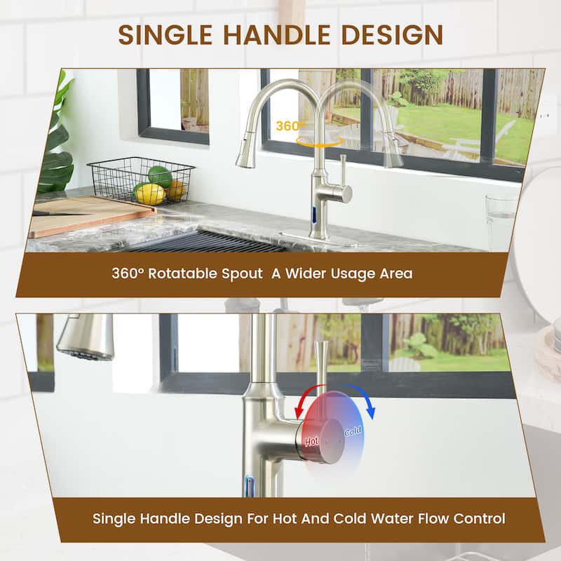 Smart Touchless Single Handle Pull-Down Sprayer Kitchen Faucet with Infrared Sensor and Smart Voice Control