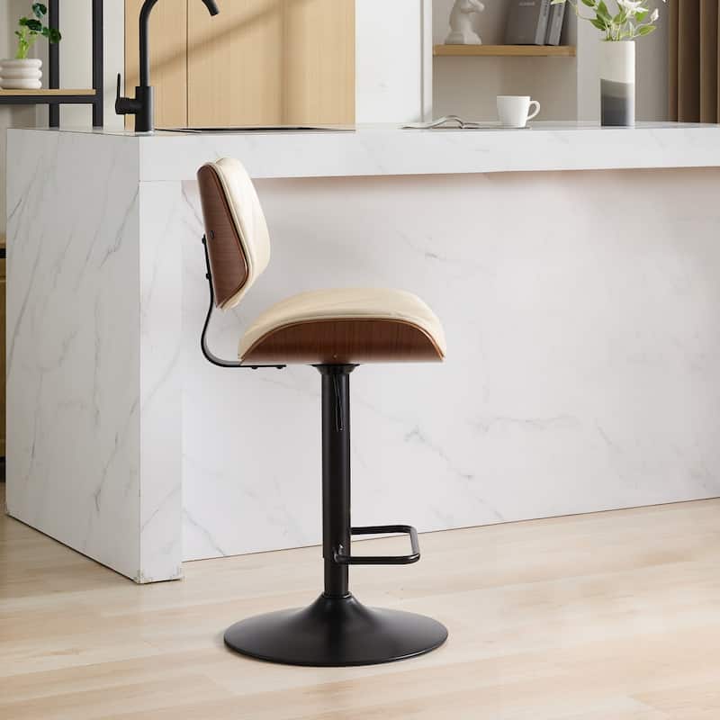 GDF Studio - Mid Century Modern Bentwood Adjustable Swivel PU Leather Bar Stool with Metal Legs